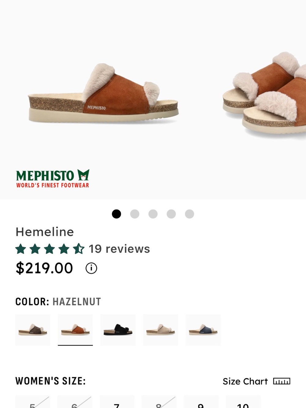 NWOT Mephisto Hemeline Hazelnut Plush Slide Sandal Size 8